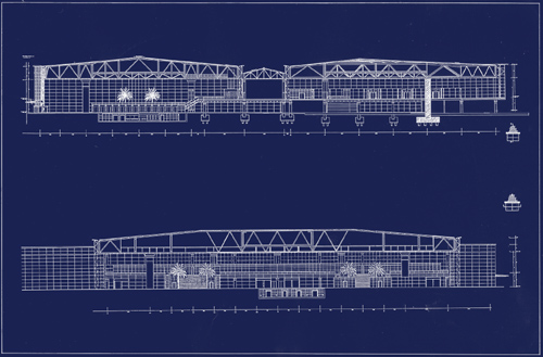 Alzados de la ampliación de las terminales del aeropuerto del Prat para las Olimpiadas de 1992 (diseñada por Ricard Bofill)